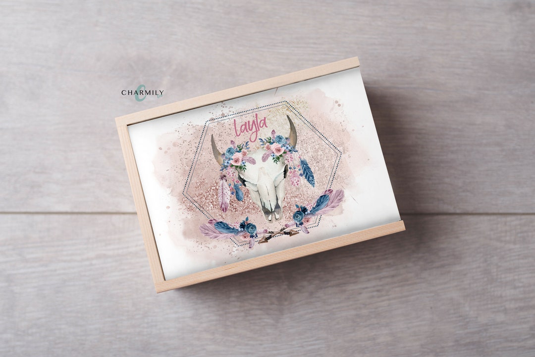 Skull Box With Roses Floral Wild Boho Skull Keepsake Box | 3 Sizes | Personalised | Non ...