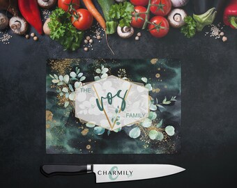 Eucalyptus Gold | Glass Chopping Board | Personalised