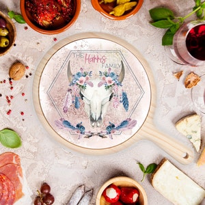 Floral Wild Boho Skull | Cheeseboard | Wood + Ceramic | Personalised | Non-Personalised | Grazing Platter