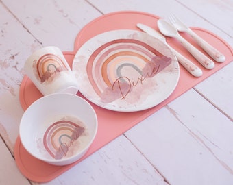 Rainbow Earthy Children&#39;s Dinnerware | Dinner Set | Personalised | Melamine | Dinnerware Separates also available!