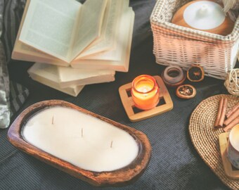 Rose Sandalwood Scented Soy Wax CandleSoy wax candle Home fragranceWax meltsdough bowl candles Farmhouse style decorrustic decor