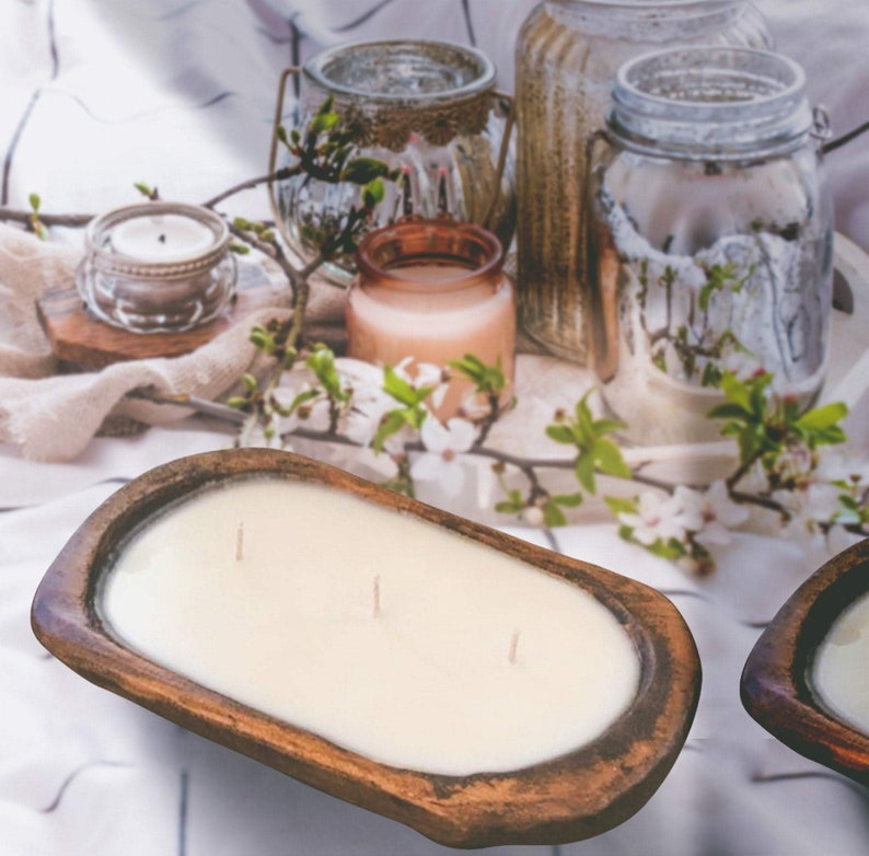 Rose Sandalwood Scented Soy Wax CandleSoy wax candle Home fragranceWax meltsdough bowl candles Farmhouse style decorrustic decor