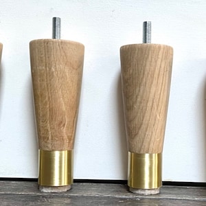 Solid oak tapered furniture legs unfinished oak with brass tip