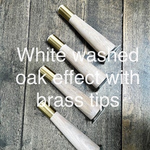 White washed oak tapered legs with brass ferules