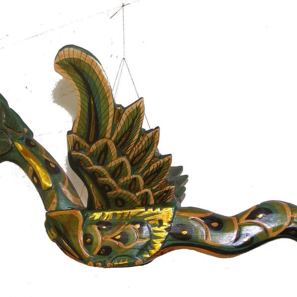 Flying Dragon / Mythical Balinese Barong - Green and Gold - Hand Carved Hand Painted Wood - Fair Trade - 2 sizes