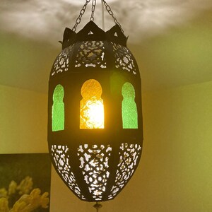 Large Traditional Moroccan Lampshade - Authentic Handmade Metal lampshade with coloured glass from Marrakesh - Fair Trade