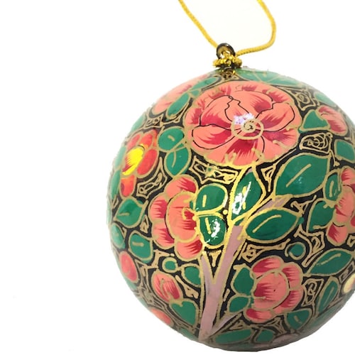 Large Gold Red Painted Fair Trade Xmas Bauble 7.5cm Indian Paper Papier Mache 