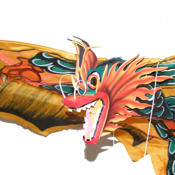 Large Traditional Handmade Yellow Balinese Dragon Kite - Fair Trade