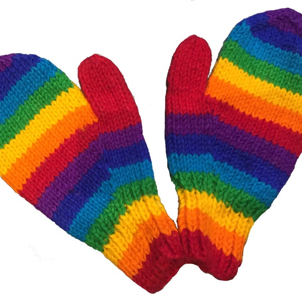 Handknit Wool Rainbow Mittens from Kathmandu - Fair Trade