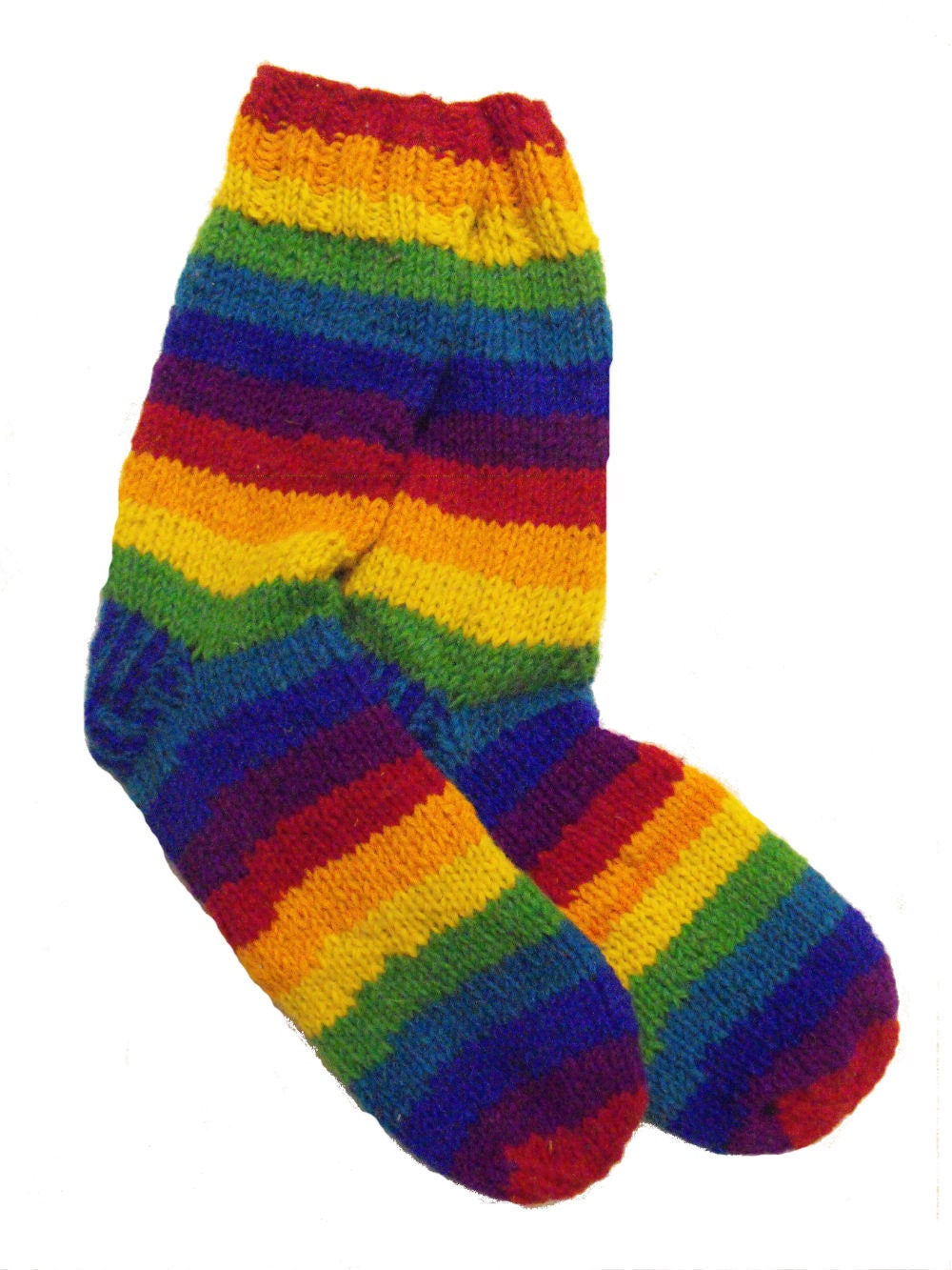 Hand Knit Wool Rainbow Slipper Socks - Fair Trade Fleece Lined