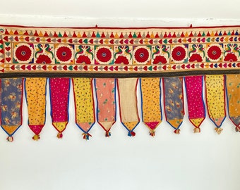 Large Vintage Antique Toran Hand Embroidered Banjra Wedding Toran from 19080's - 3 pieces available, from a larger single piece