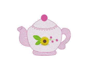 Teapot Quick Stitch Machine Embroidery Design - 6Sizes - INSTANT DOWNLOAD - Embroidery File