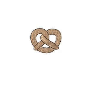 May include: A tan-colored pretzel illustration on a white background. The pretzel is a traditional baked bread product, with a twisted knot shape. The image is a simple, clean design, suitable for various applications.