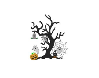 Borduurpatroon voor een Halloweenboom - Doe-het-zelf - 4 maten - Direct te downloaden - Borduurbestand