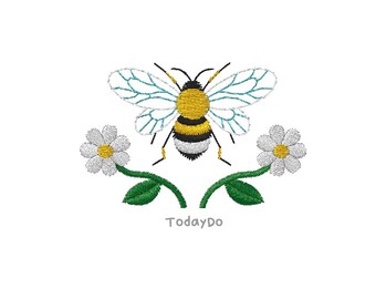 Bumble Bee & Daisy Flowers Border Machine Embroidery Design - 4Sizes - INSTANT DOWNLOAD - Embroidery File
