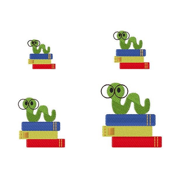 Mini Book Worm Machine Embroidery Design - 3 Sizes - INSTANT DOWNLOAD