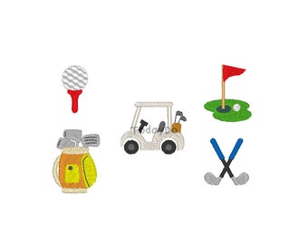 Mini Build Your Own Golf Machine Embroidery Design Set(Golf Ball, Golf Green, Golf Bag, Golf Cart, Golf Clubs) - INSTANT DOWNLOAD