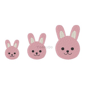 ミニバニーヘッド機械刺繍デザイン - 3サイズ - 即時ダウンロード