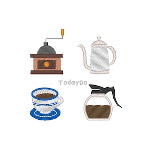 Mini Retro Coffee Set (Coffee grinder, Retro coffee pot, Coffee cup, Coffee pot) Machine Embroidery Design Set-INSTANT DOWNLOAD