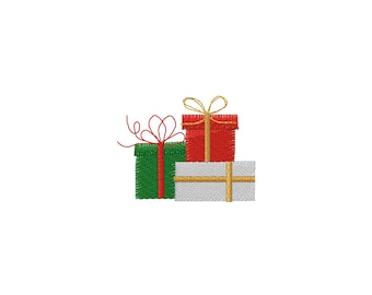 Mini Christmas Gift Machine Embroidery Design - 3Sizes - INSTANT DOWNLOAD - Embroidery File