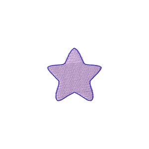 May include: A lavender star-shaped patch with a textured surface and a dark blue outline. The star is centered on a white background. This patch could be used for clothing or craft projects.