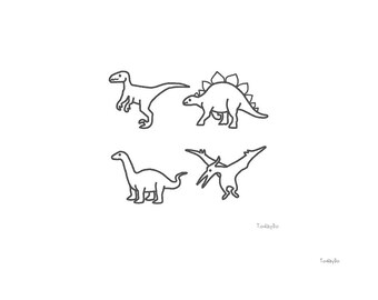 Mini Dinosaur Set2 Machine Embroidery Design Set (Velociraptor, Stegosaurus, Brontosaurus, Pteranodon) - INSTANT DOWNLOAD - Embroidery File