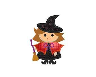 Schattig heksenapplicatie borduurpatroon voor de borduurmachine - DIRECTE DOWNLOAD - Borduurbestand
