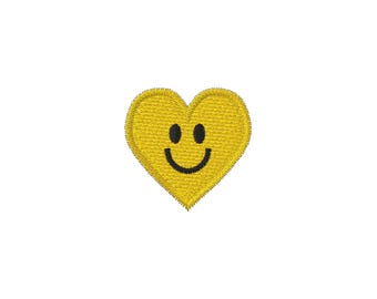 Mini hartje met lachend gezichtje, emoji vrolijk hartje met lachend gezichtje - Borduurpatroon voor de borduurmachine - 4 maten - DIRECTE DOWNLOAD - Borduurbestand