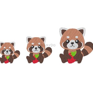 Mini Lesser Panda with Strawberry Machine Embroidery Design-3 Sizes-INSTANT DOWNLOAD