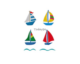 Mini Build Your Own Sailboat Machine Embroidery Design Set - 4Designs & 3Sizes - INSTANT DOWNLOAD