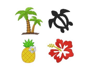 Mini Hawaiian Summer Set(PalmTrees, SeaTurtle, Pineapple, Hibiscus) Machine Embroidery Design- 4Sizes - INSTANT DOWNLOAD