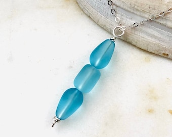 Turquoise Sea Glass Pendant: Sterling Silver Necklace, Beach Jewelry
