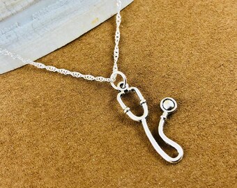 Stethoscope Charm Necklace - Stethoscope Pendant - Nurse Necklace - Medical Jewelry - Frontline Worker Jewelry - Sterling Silver Necklace
