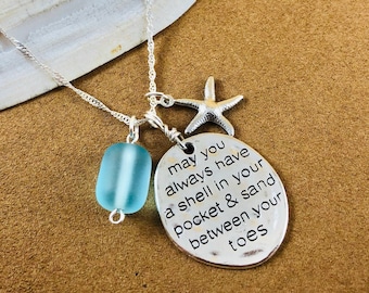Sea Glass Starfish Sterling Silver Necklace: Beach Jewelry