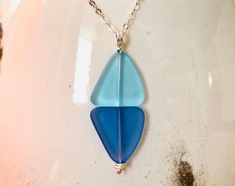 Sea Glass Pendant - Beach Glass Jewelry - Sterling Silver Necklace - Sea Glass Bead Jewelry - SeaGlass Pendant - Turquoise and Blue