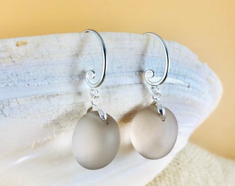 Sea Glass Earrings - Sterling Silver Earrings - Beach Glass Jewelry - Round Drop Sea Glass Earrings - Sea Glass Jewelry - Light Purple