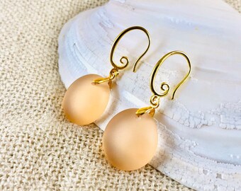 Brown Sea Glass Earrings: 18k Gold Filled Spiral Hooks