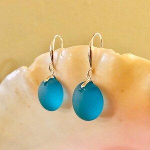 Sea Glass Earrings Sterling Silver Earrings Beach Glass Jewelry Drop Dangle Sea Glass Earrings Gift for Her Deep Turquoise image 2