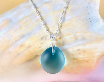 Turquoise Sea Glass Pendant Necklace: Sterling Silver Jewelry