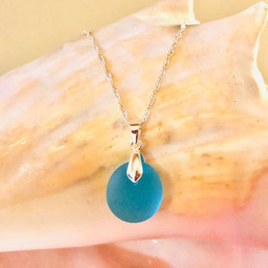 Dark Turquoise Sea Glass Pendant Necklace: Sterling Silver Unisex Jewelry