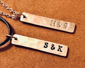 Hand Stamped Initial Necklace: Sterling Silver Chain, Pewter Pendant