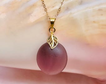 Medium Purple Sea Glass Pendant Necklace, Gold-Filled Chain