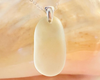 White Sea Glass Pendant Necklace: Sterling Silver, Beach Jewelry