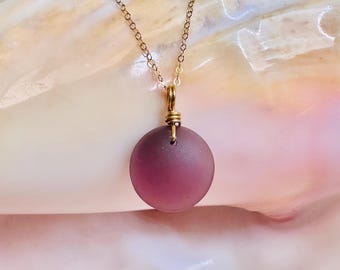 Small Purple Sea Glass Pendant, Gold-Filled Necklace