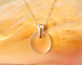 White Sea Glass Pendant Necklace: Sterling Silver, Beach Jewelry