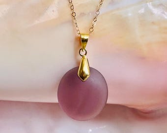 Medium Purple Sea Glass Pendant, Gold-Filled Chain Necklace