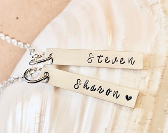 Hand Stamped Sterling Silver Name Necklace: Personalized Rectangle Charm