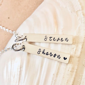 Hand Stamped Sterling Silver Name Necklace: Personalized Rectangle Charm