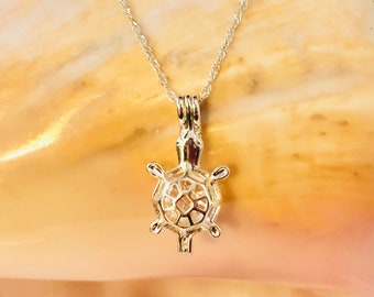 Silver Turtle Locket Necklace: Animal Cage, Essential Oil Diffuser