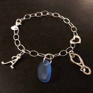 Sterling Silver Sea Glass Charm Bracelet: Personalized Initial, Nurse Gift